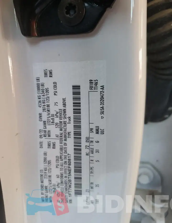 1FT7W2BT5NEF60817 Photo# 12