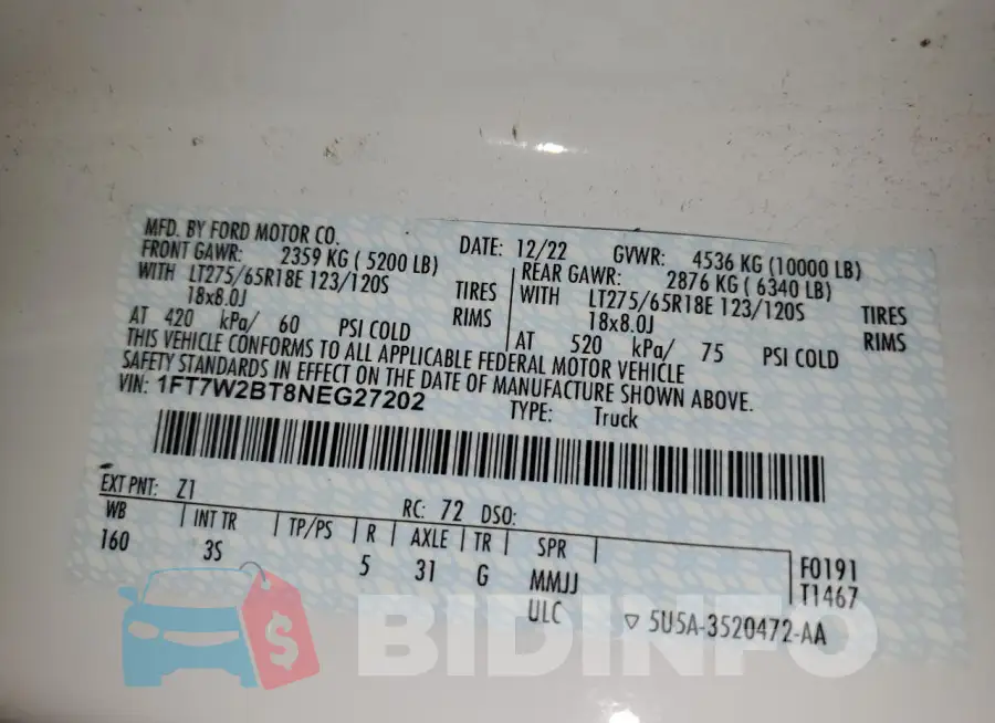 1FT7W2BT8NEG27202 Photo# 12