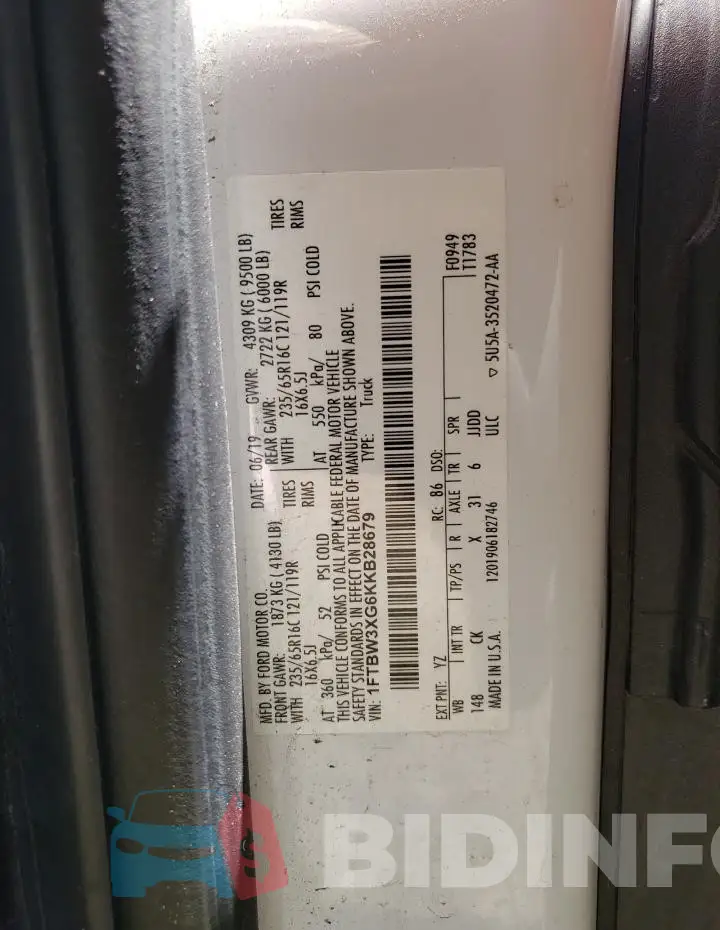 1FTBW3XG6KKB28679 Photo# 12