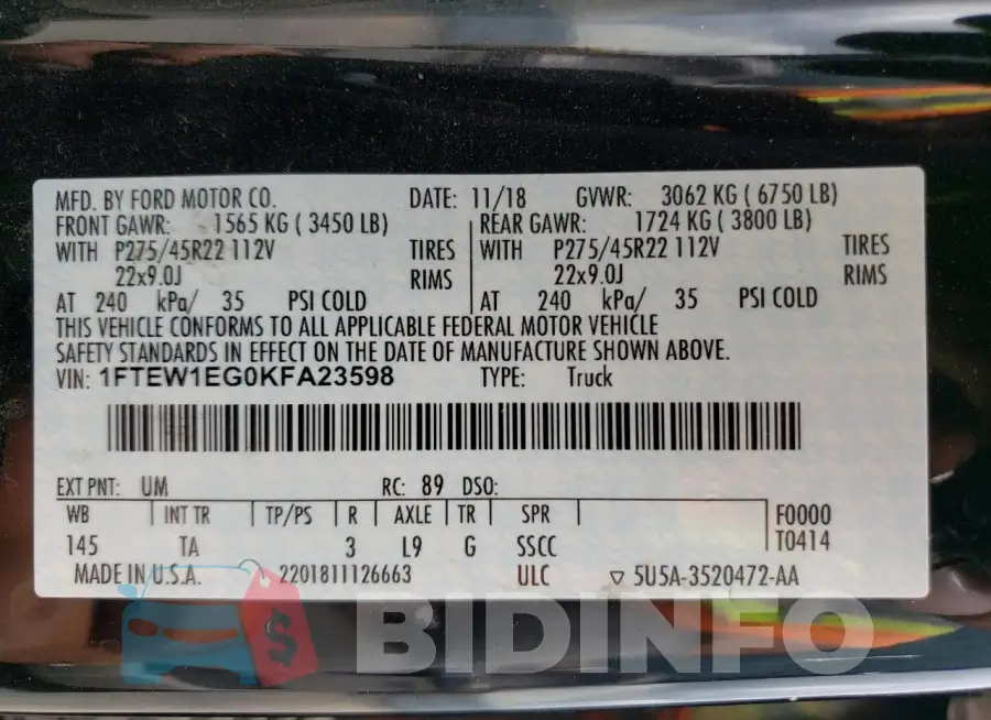 1FTEW1EG0KFA23598 Photo# 12