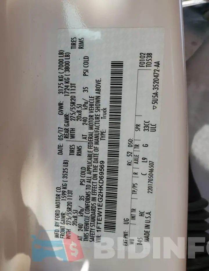 1FTEW1EG2HKD69569 Photo# 13
