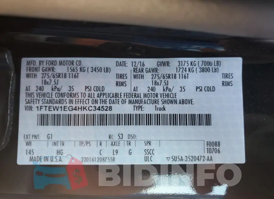 1FTEW1EG4HKC34528 Photo# 12