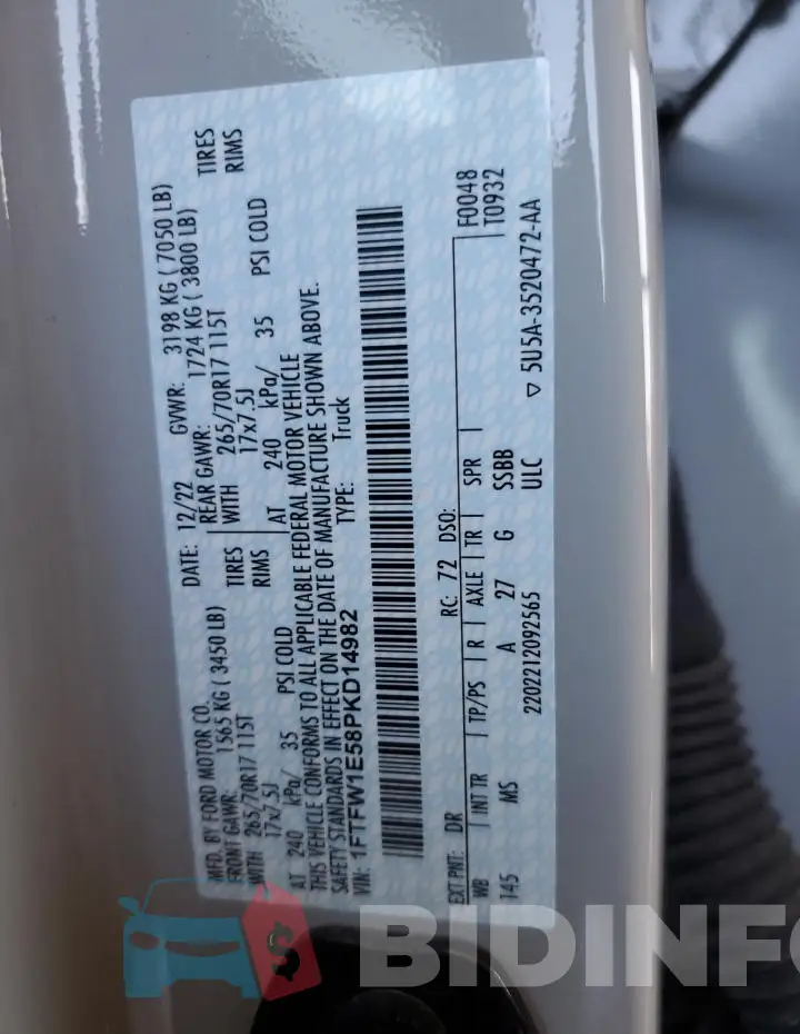 1FTFW1E58PKD14982 Photo# 12