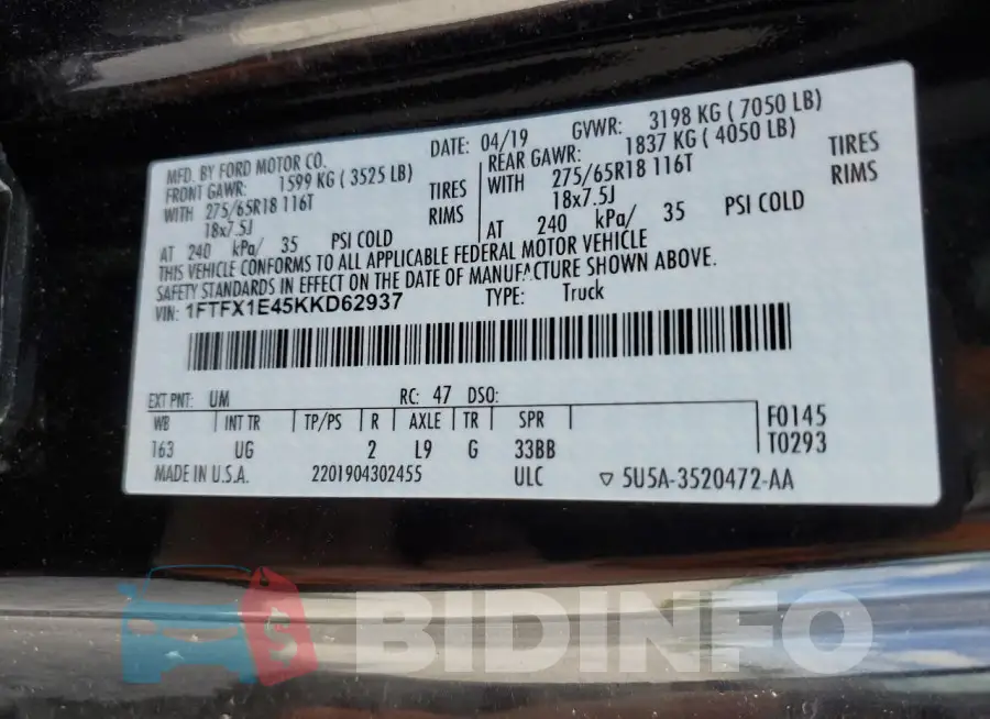 1FTFX1E45KKD62937 Photo# 12