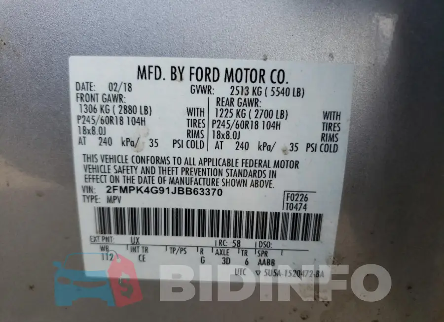 2FMPK4G91JBB63370 Photo# 12