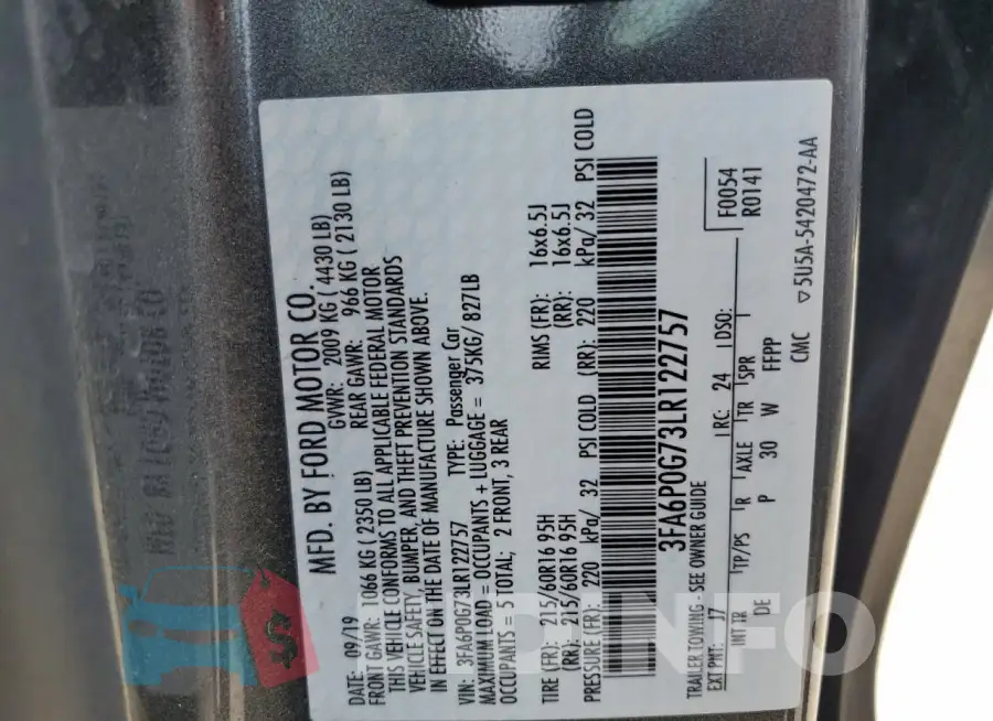 3FA6P0G73LR122757 Photo# 12