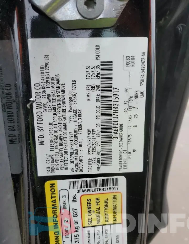 3FA6P0LU7HR315917 Photo# 12