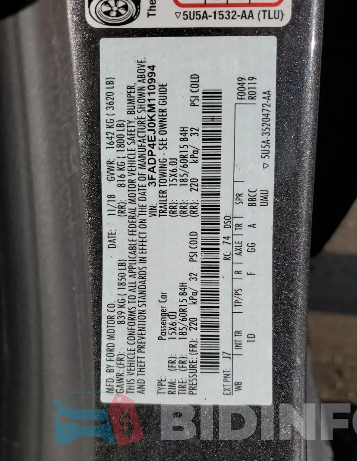 3FADP4EJ0KM110994 Photo# 12