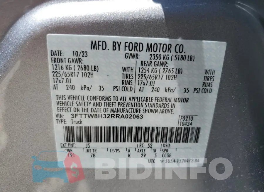 3FTTW8H32RRA02063 Photo# 12