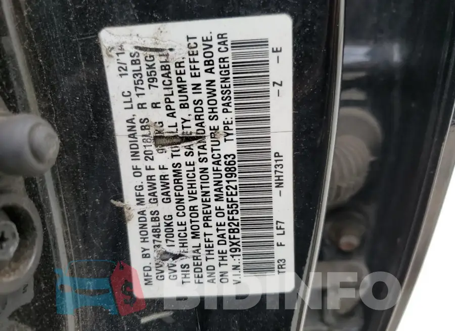 19XFB2F55FE219863 Photo# 12