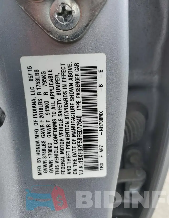 19XFB2F58FE077640 Photo# 12