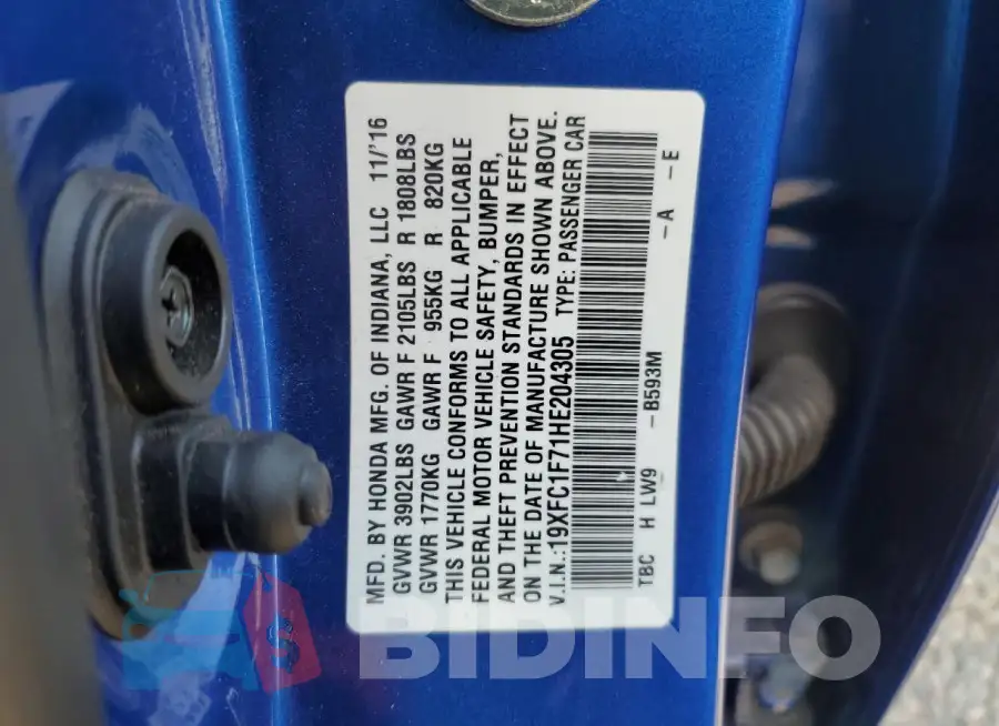19XFC1F71HE204305 Photo# 12