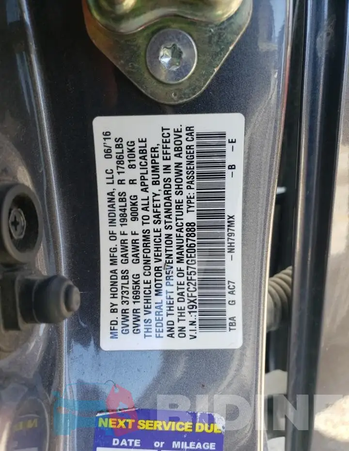 19XFC2F57GE067888 Photo# 12