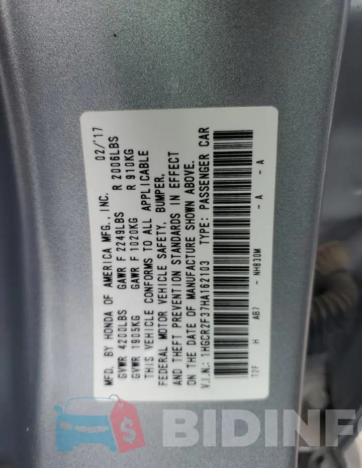 1HGCR2F37HA162103 Photo# 12