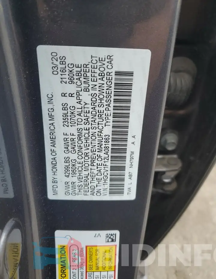 1HGCV1F12LA081863 Photo# 12