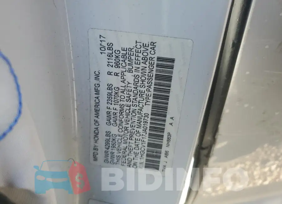 1HGCV1F17JA019730 Photo# 12