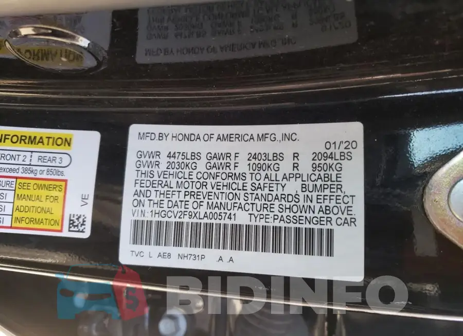 1HGCV2F9XLA005741 Photo# 12