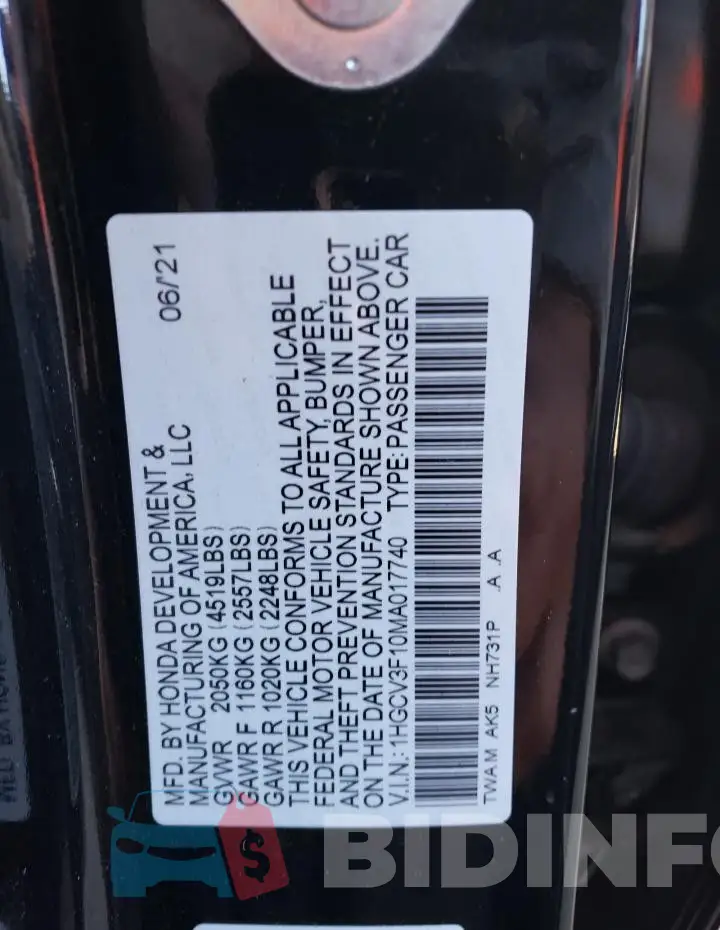 1HGCV3F10MA017740 Photo# 12