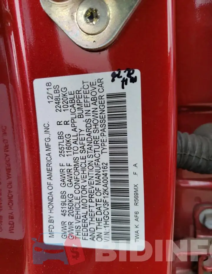 1HGCV3F12KA004162 Photo# 13