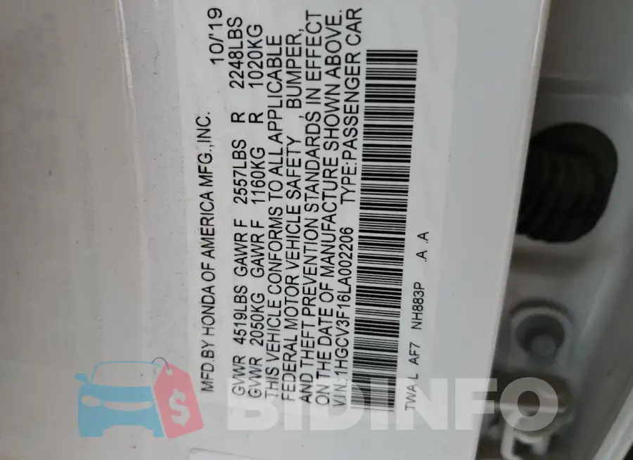 1HGCV3F16LA002206 Photo# 12