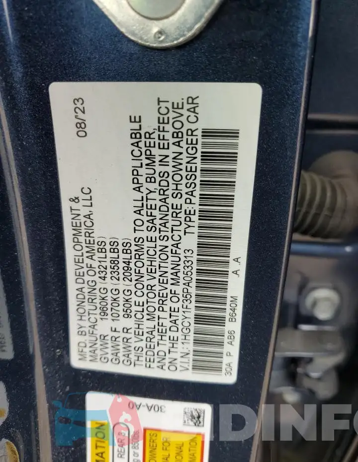 1HGCY1F35PA053313 Photo# 12