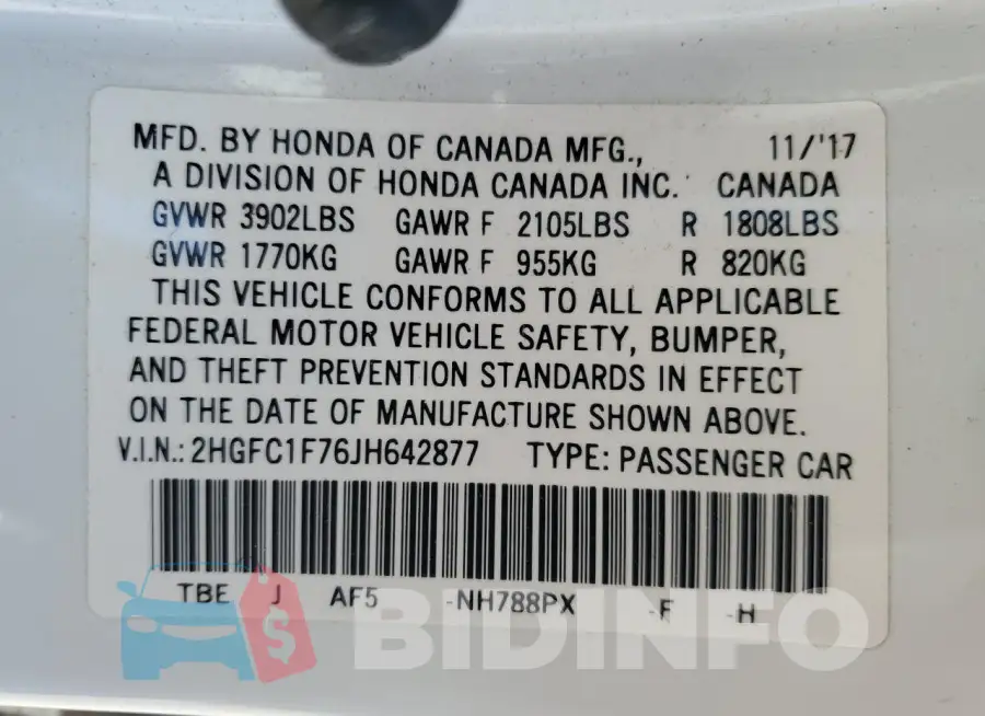 2HGFC1F76JH642877 Photo# 12