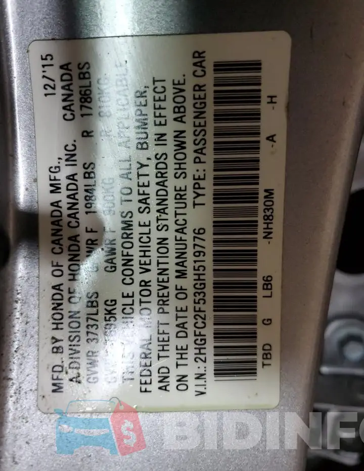 2HGFC2F53GH519776 Photo# 13