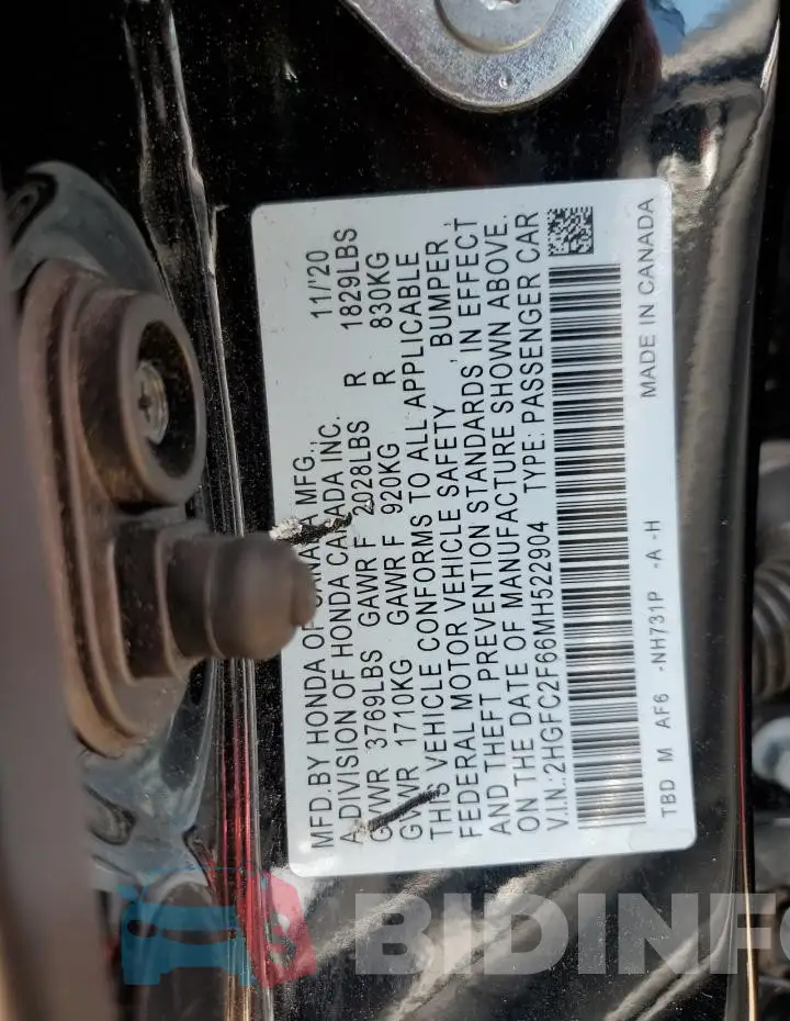 2HGFC2F66MH522904 Photo# 12