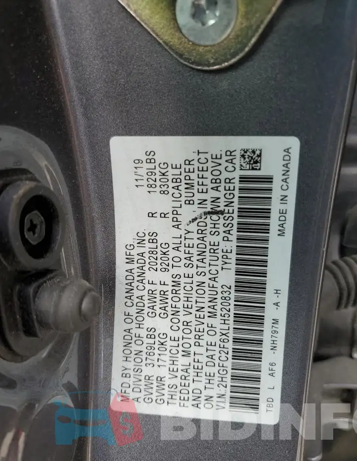 2HGFC2F6XLH520832 Photo# 12