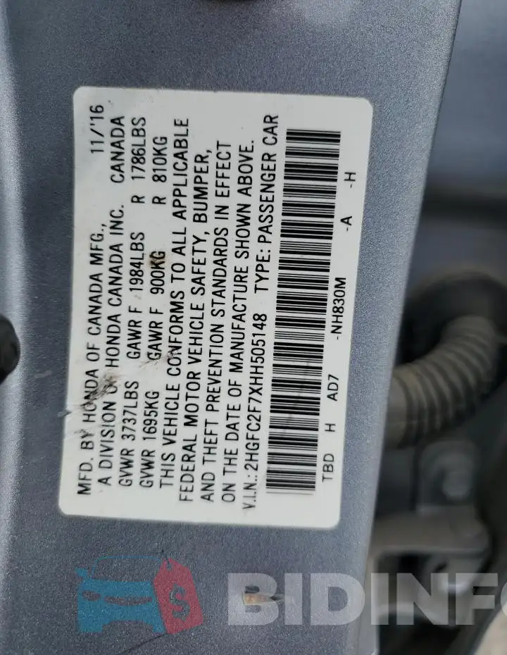 2HGFC2F7XHH505148 Photo# 12