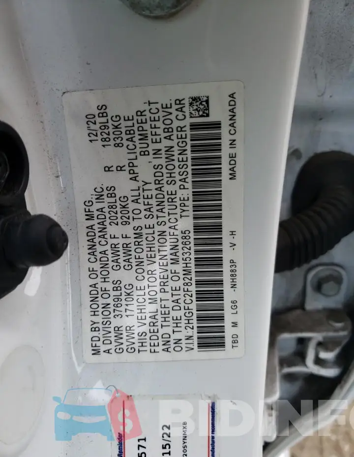 2HGFC2F82MH532685 Photo# 13