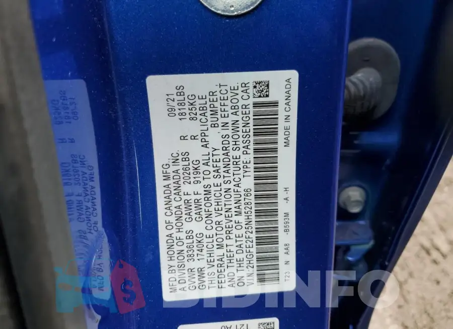 2HGFE2F25NH528766 Photo# 12