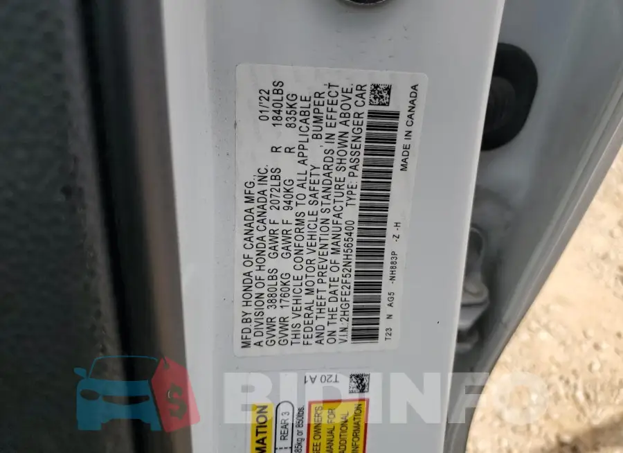 2HGFE2F52NH565400 Photo# 12