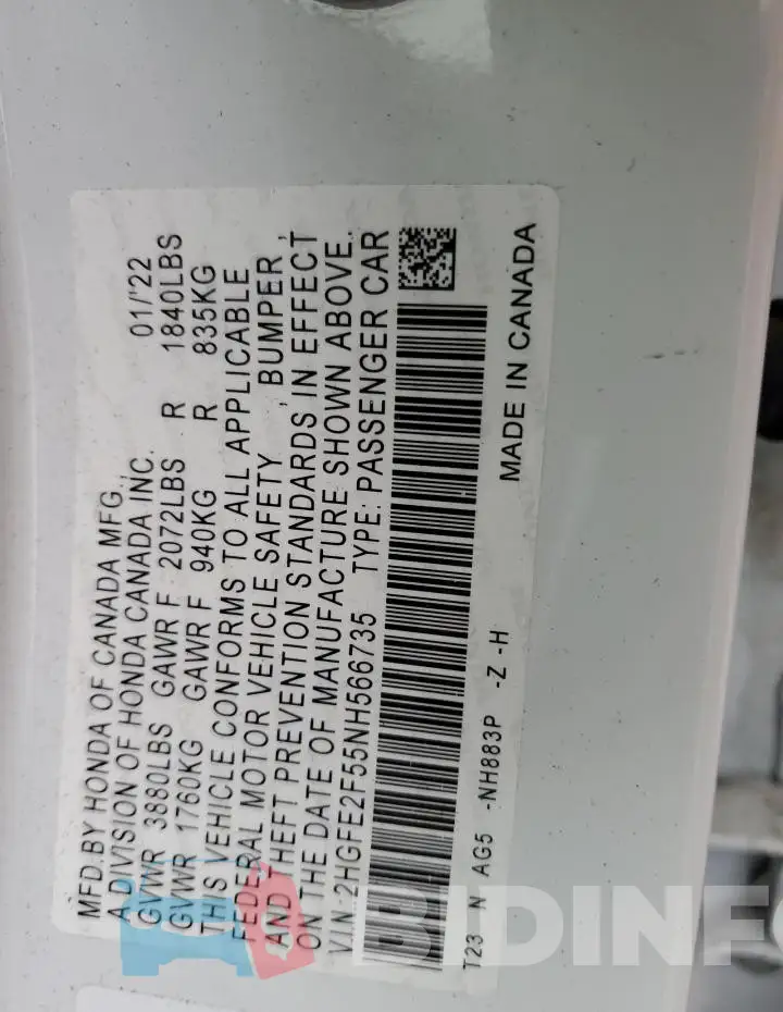 2HGFE2F55NH566735 Photo# 12