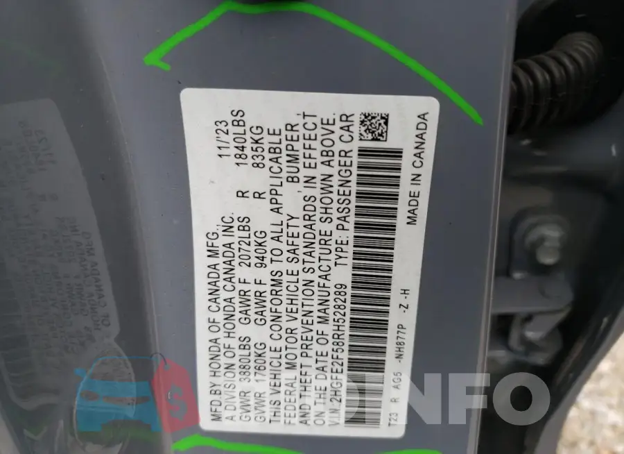 2HGFE2F58RH528289 Photo# 12