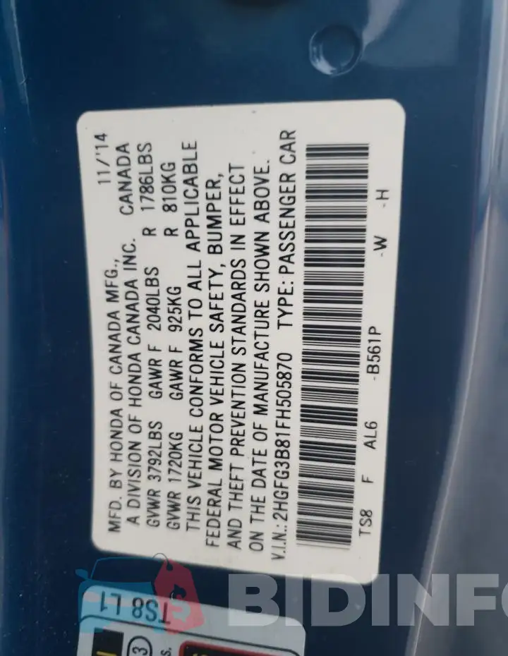 2HGFG3B81FH505870 Photo# 12