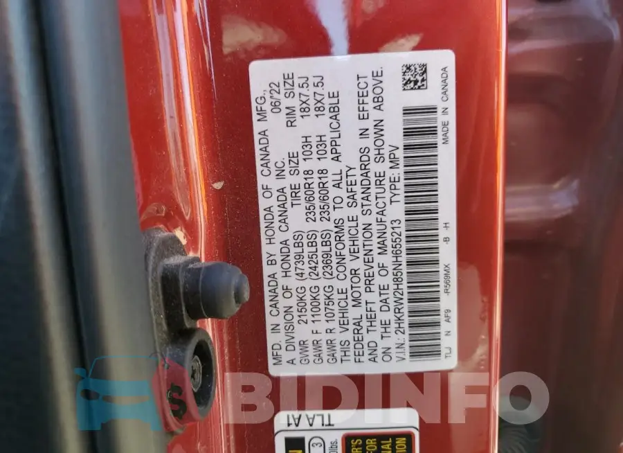 2HKRW2H85NH655213 Photo# 13