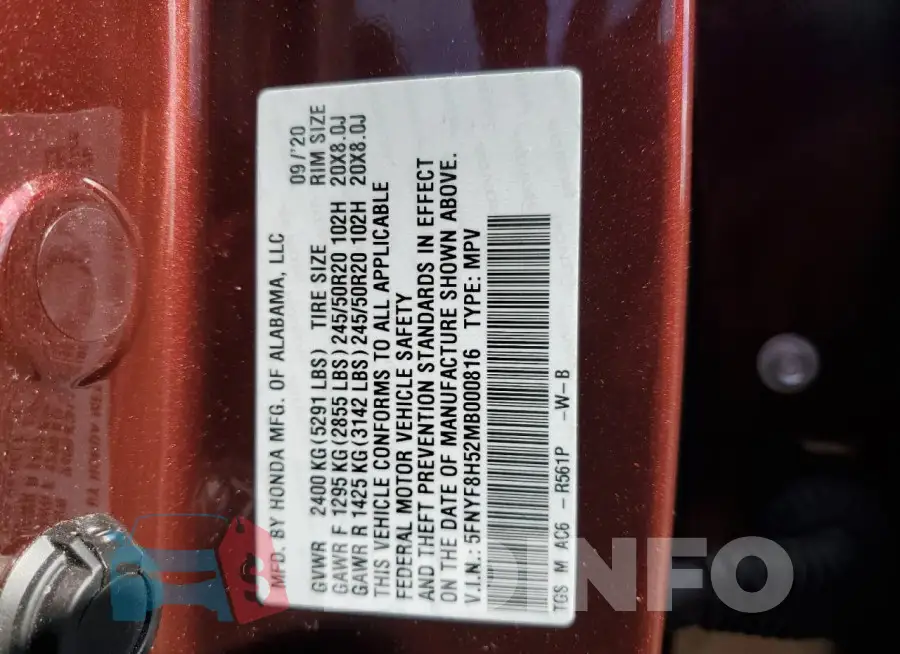 5FNYF8H52MB000816 Photo# 13