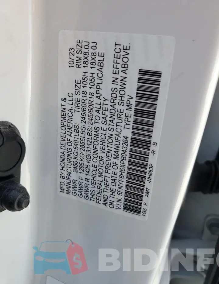 5FNYF8H6XPB043264 Photo# 12