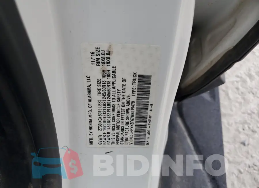 5FPYK3F67HB019479 Photo# 13