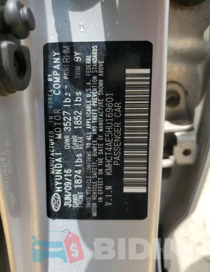 KMHCT4AE5HU169601 Photo# 12