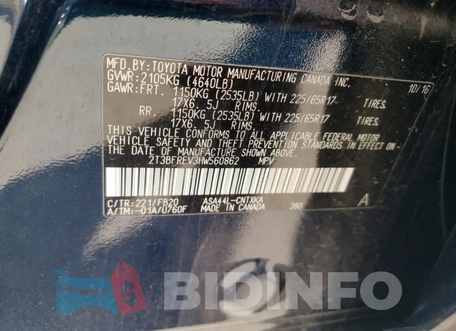 2T3BFREV3HW560862 Photo# 12