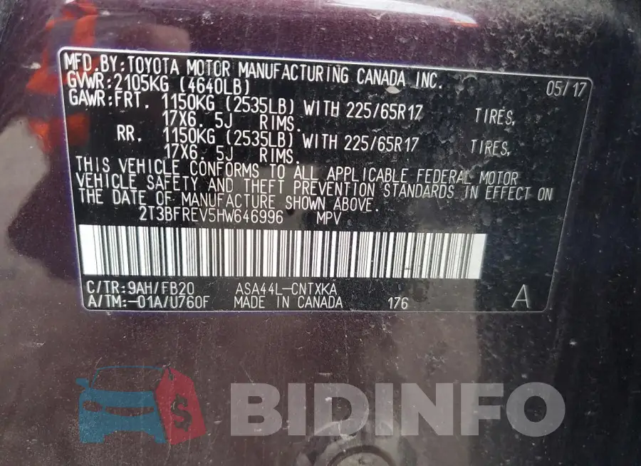 2T3BFREV5HW646996 Photo# 12