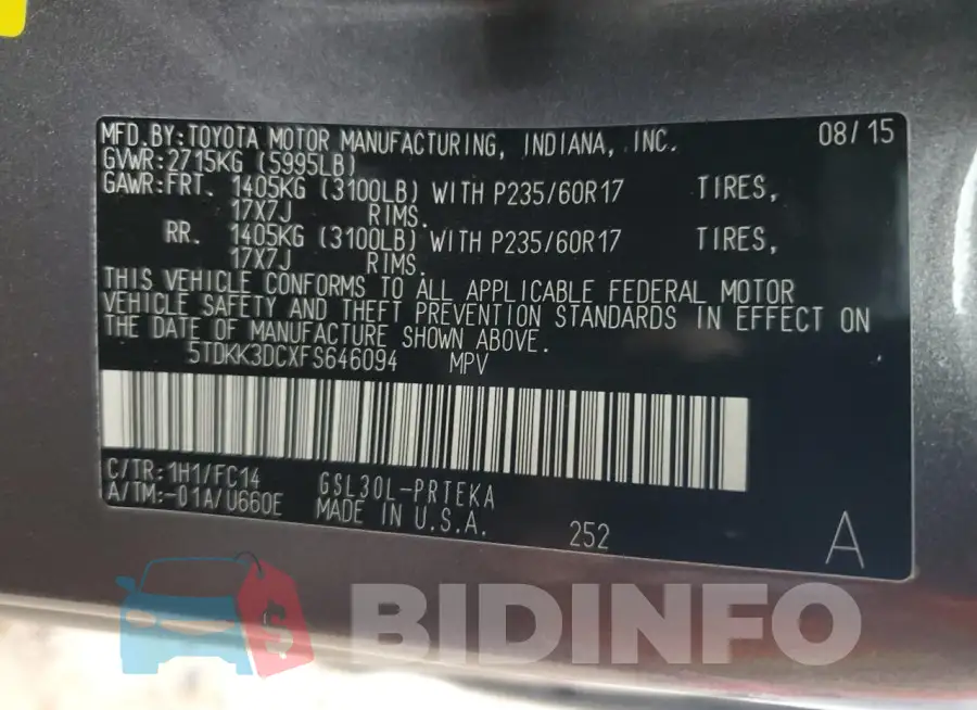 5TDKK3DCXFS646094 Photo# 14