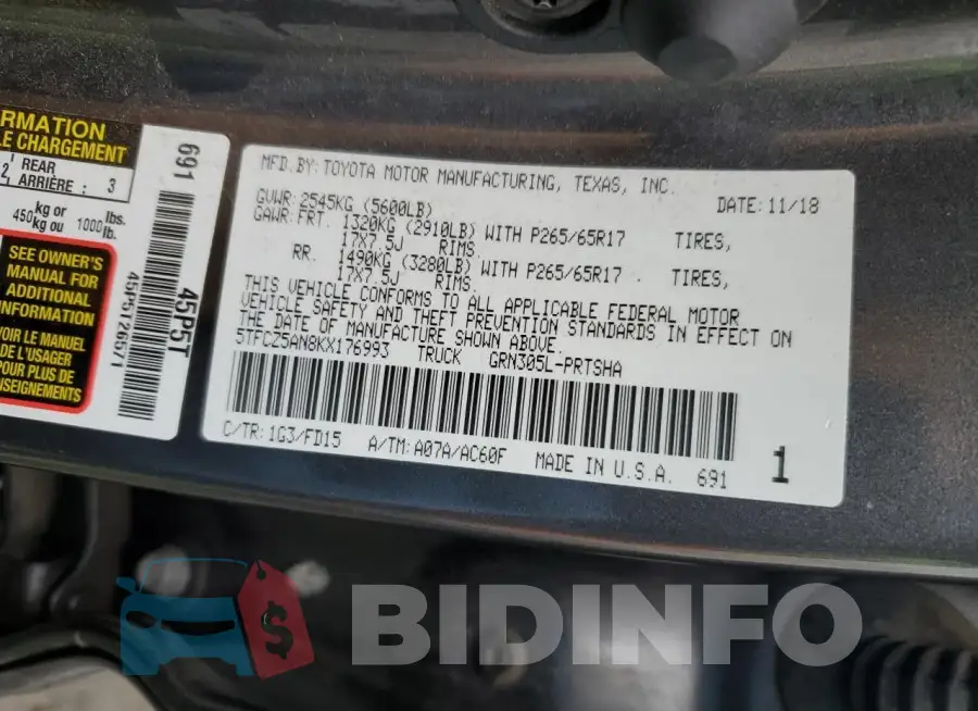 5TFCZ5AN8KX176993 Photo# 13