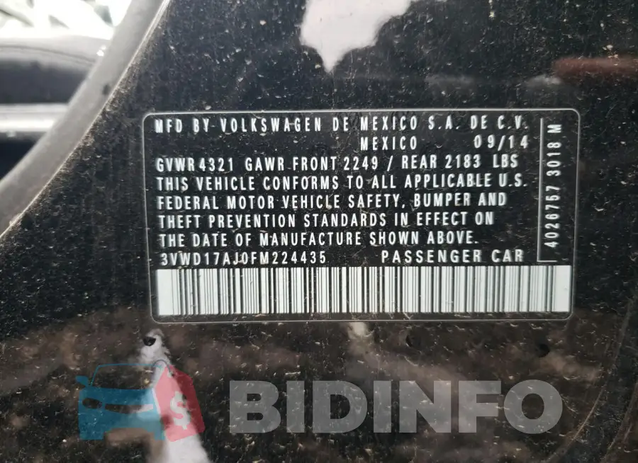 3VWD17AJ0FM224435 Photo# 13