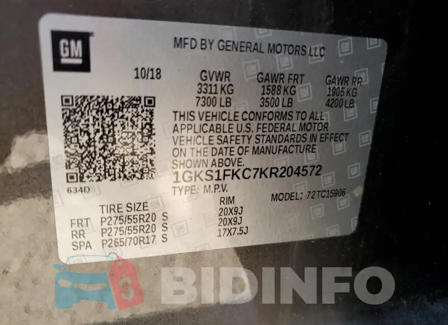 1GKS1FKC7KR204572 Photo# 14