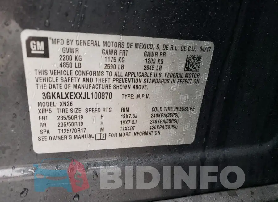 3GKALXEXXJL100870 Photo# 13