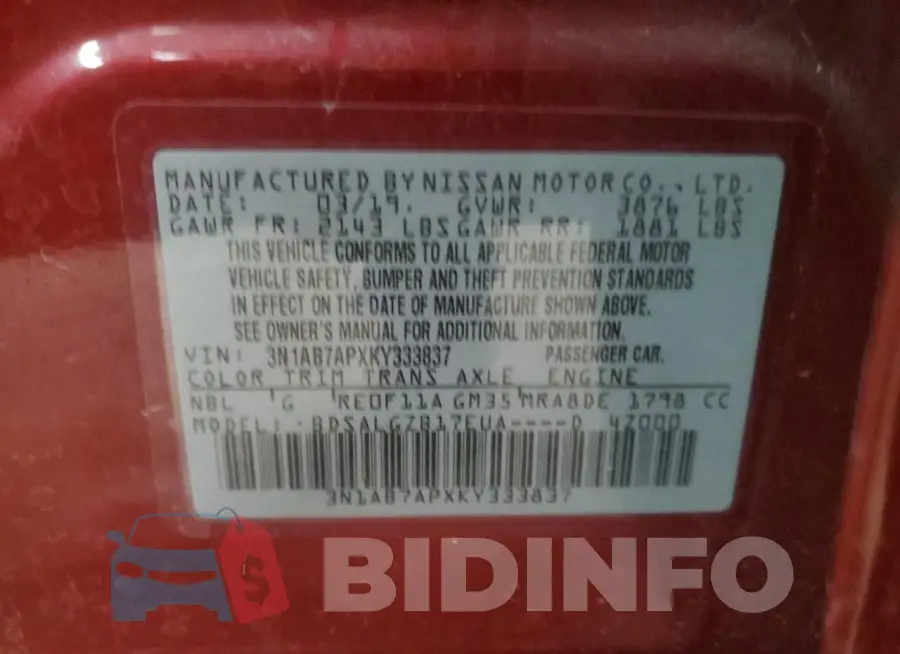 3N1AB7APXKY333837 Photo# 12
