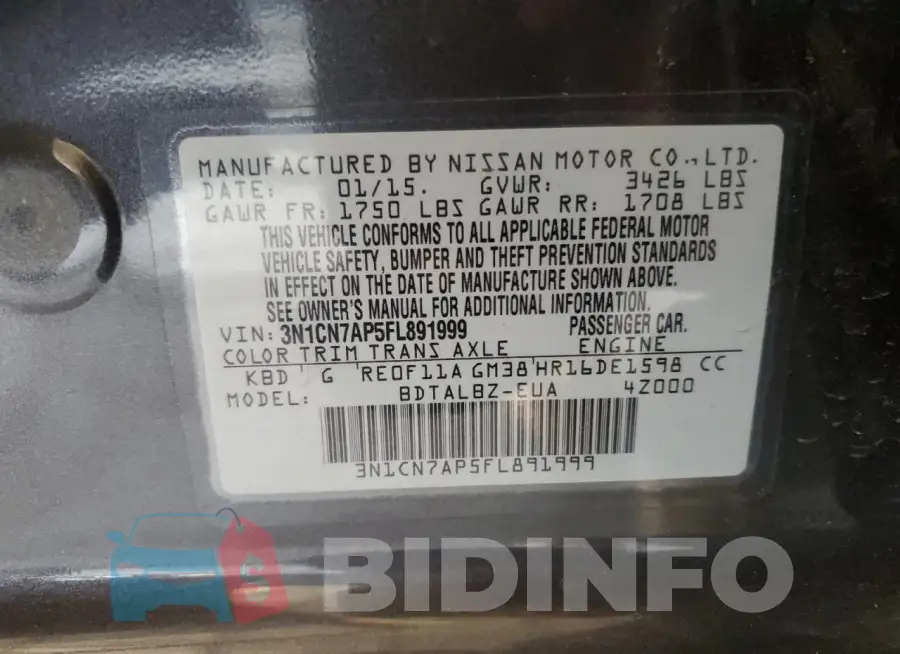 3N1CN7AP5FL891999 Photo# 12